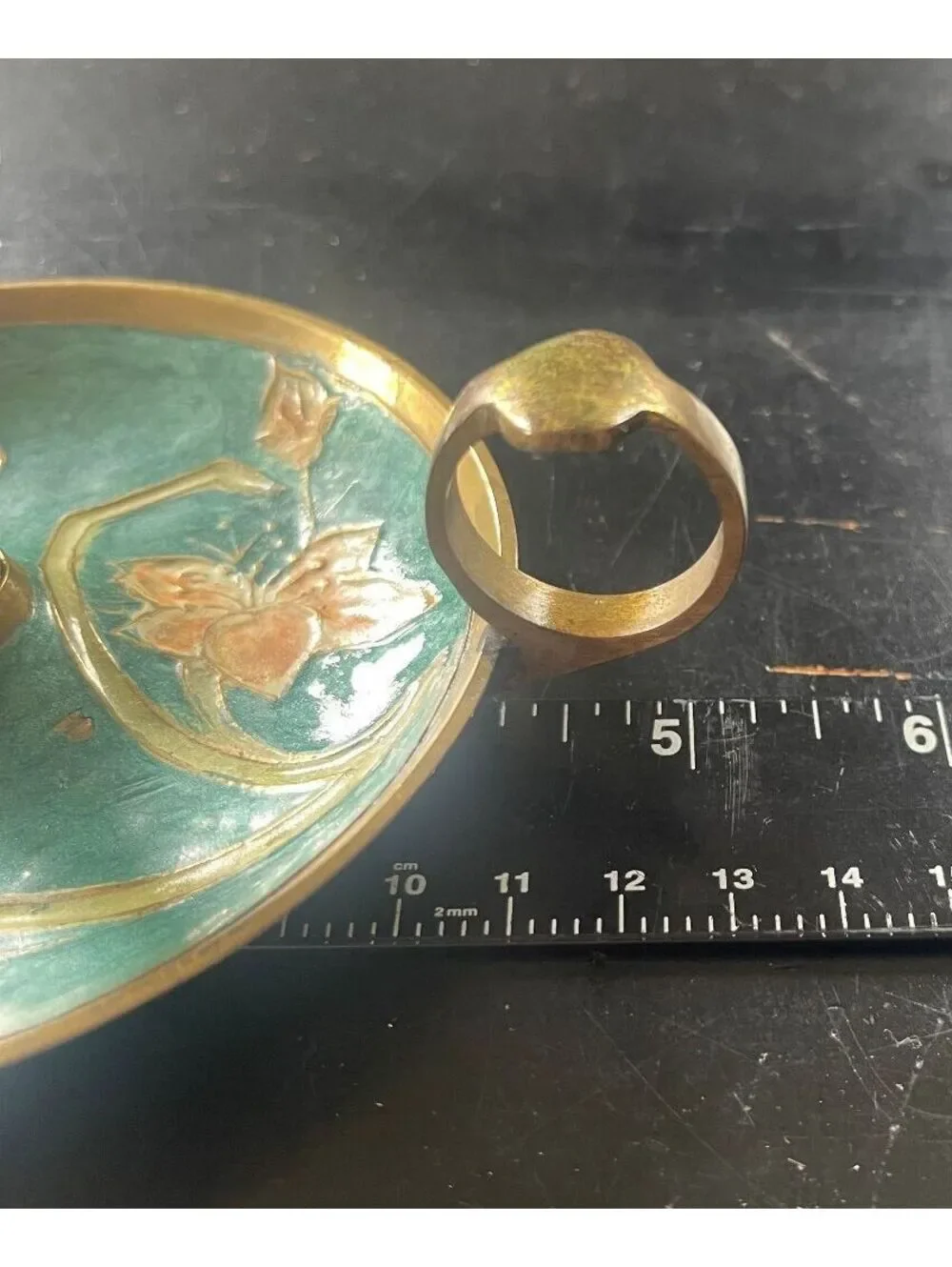 Vintage Brass and Enamel Floral Handheld Candle Holder